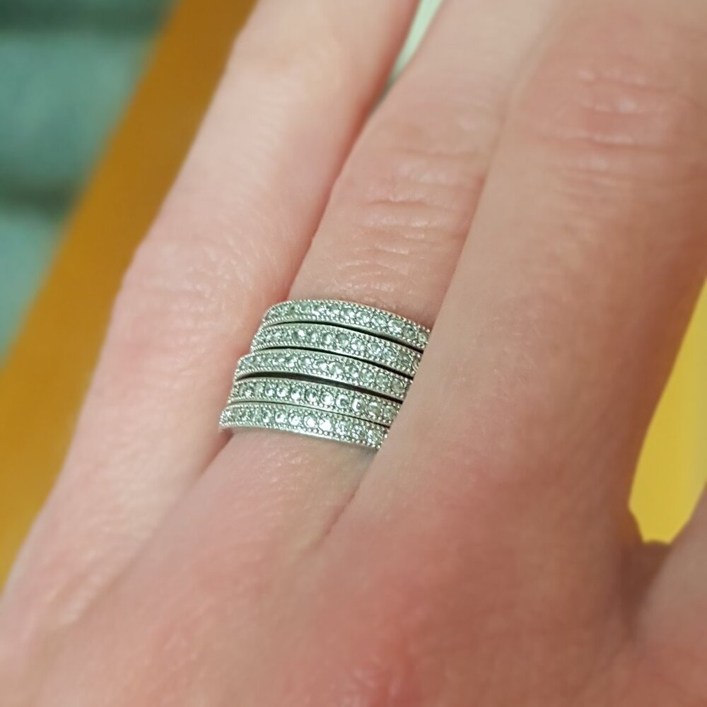 Cz micro pave sterling silver 5 ring set